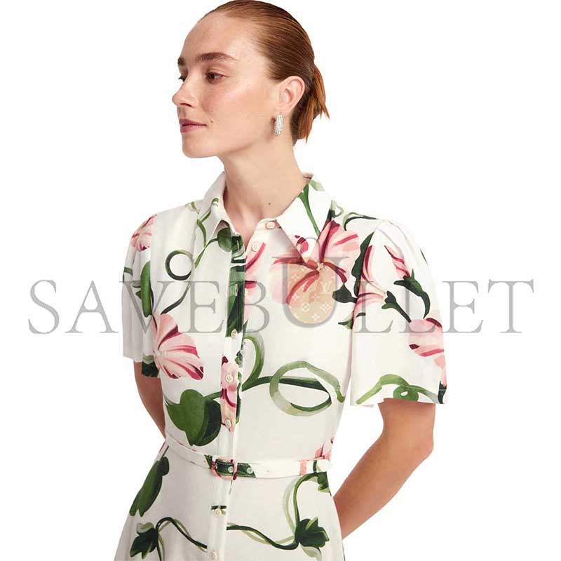 LEO LIN BECCA BELTED FLORAL LINEN-BLEND SHIRT DRESS 